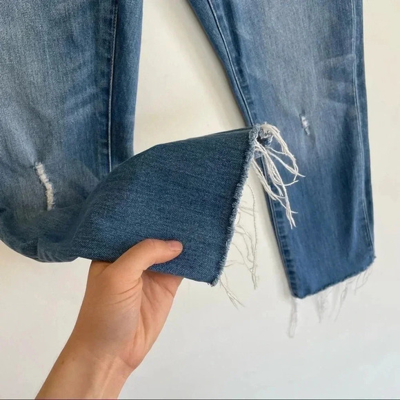 Madewell High Rise Slim Boyjean Raw Edge Hem Medium Blue Wash Distressed - Picture 7 of 13